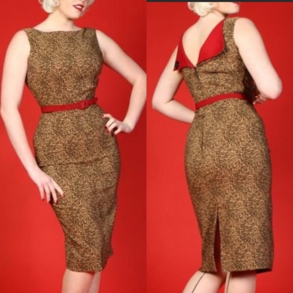 Bettie Page Leopard Cheetah Print Wiggle Dress Pencil Skirt